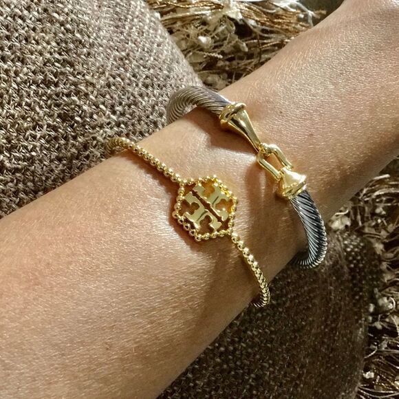 Tory Burch Jewelry - TORY BURCH HEXAGON 18K GOLD PLATED OPEN BRACELET